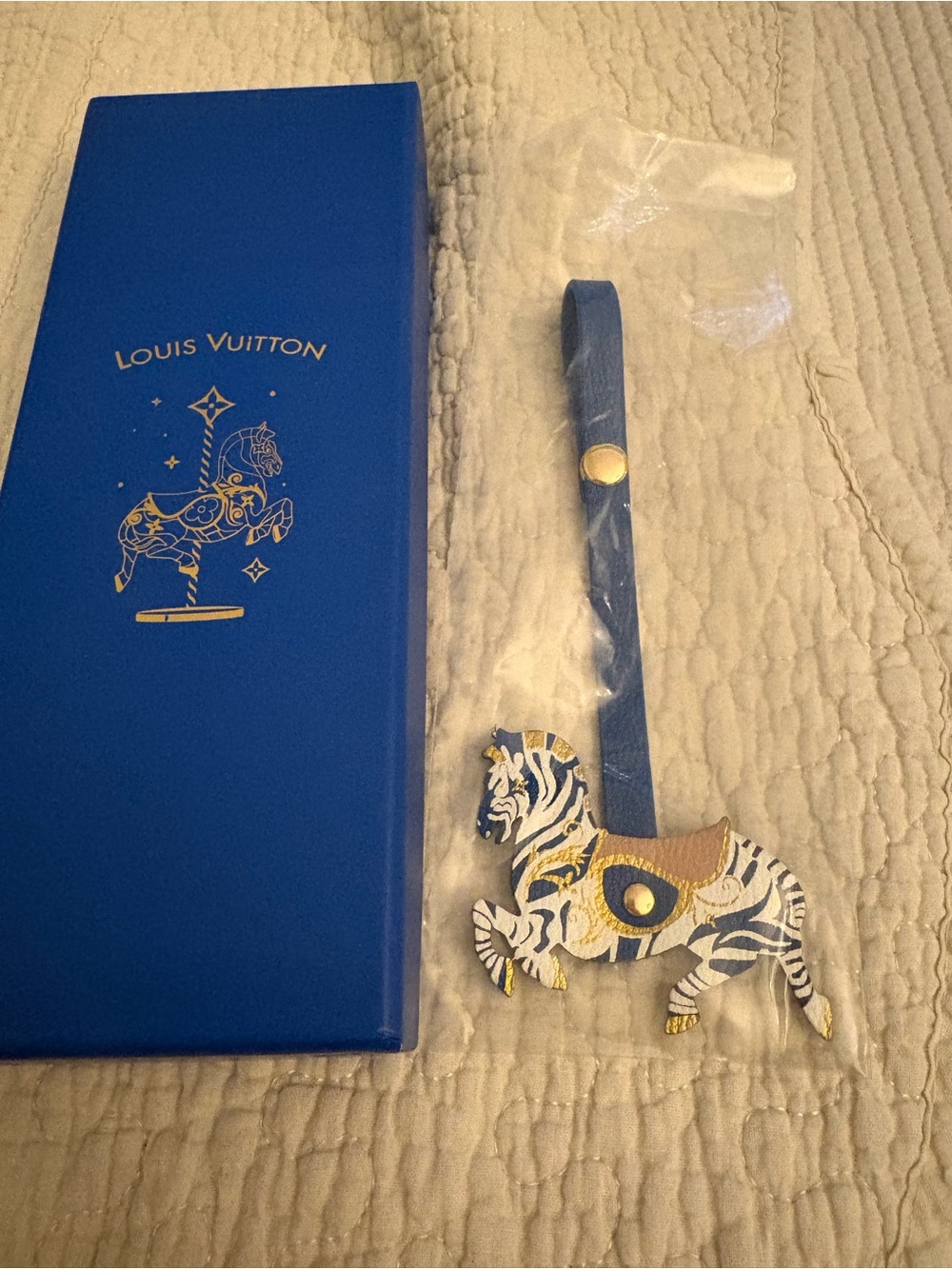 Louis Vuitton Blue and White Zebra Carousel Bag Charm with Gold Accents